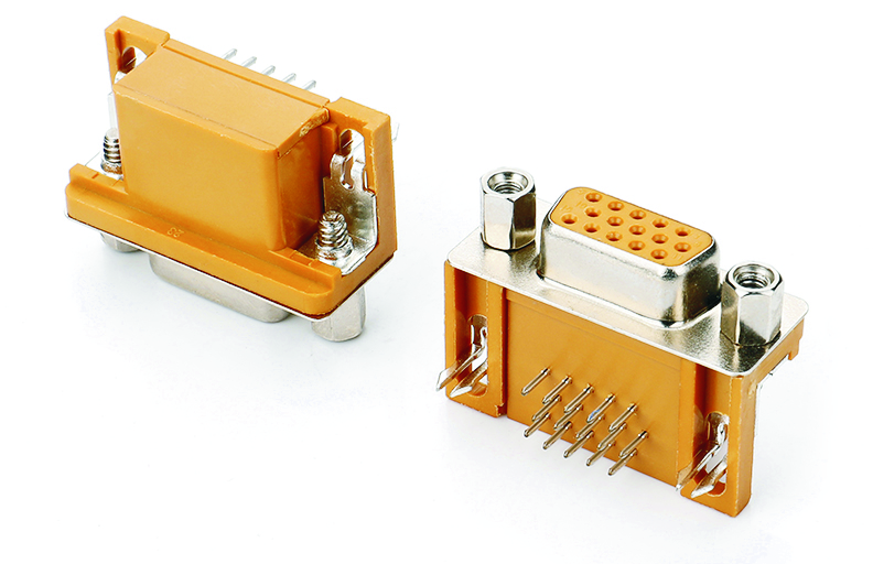 D-SUB连接器 15母 土黄直锁 全雾锡